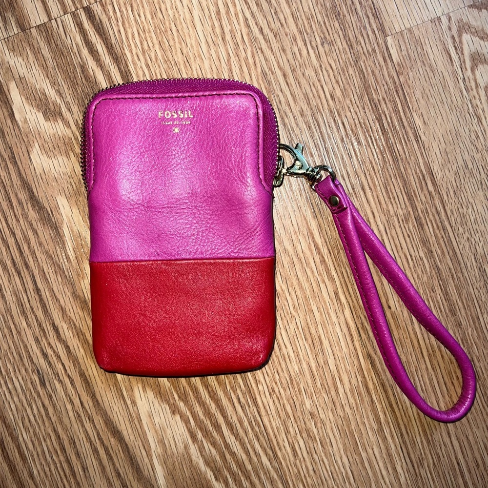 Fossil Red Pink Leather Color‎ Block Wristlet Wallet